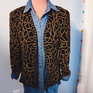 beaded graffiti scribble 80s vintage silk tuxedo jacket  luxury stand out chic S